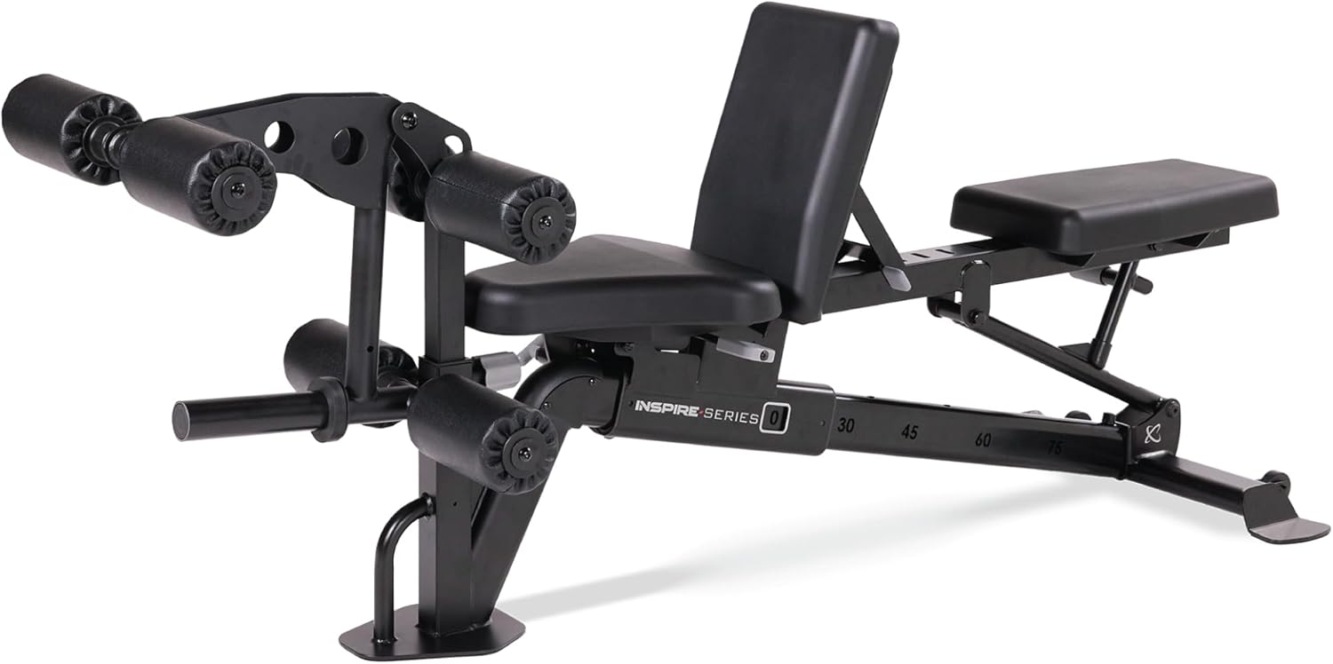 Black weight bench on a white background