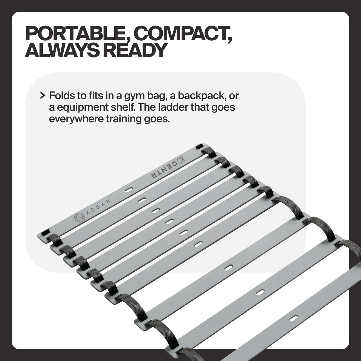Folded agility ladder shown for compact storage and transport