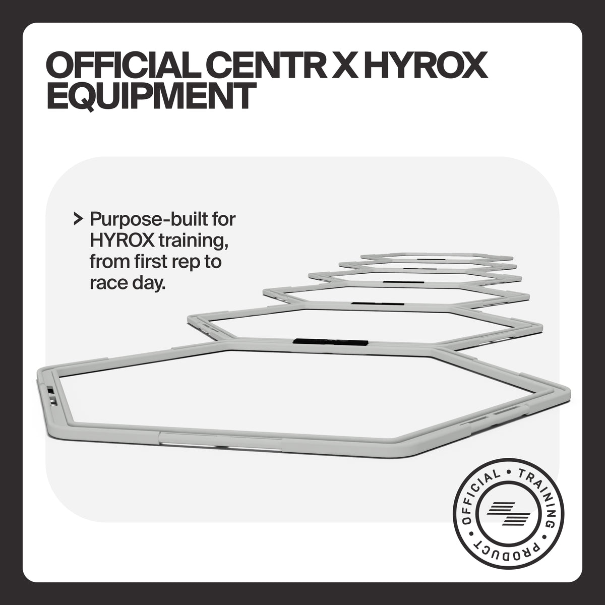 Centr x HYROX hexagon hurdles shown in a flat training layout