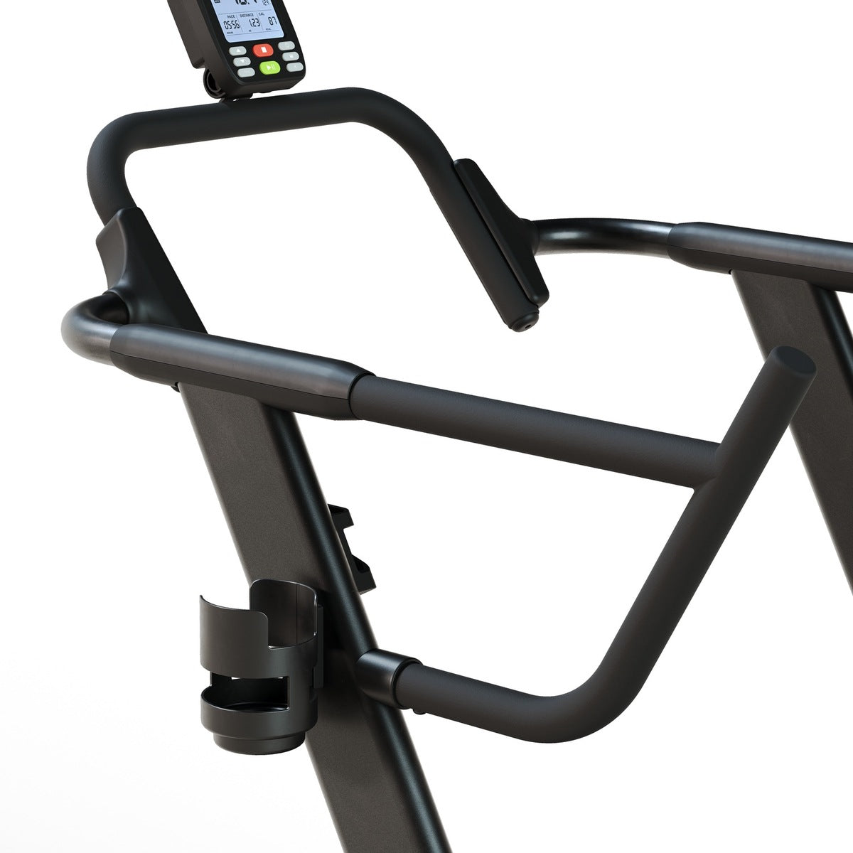 Multi-position handles and bottle holder on the Centr x HYROX treadmill