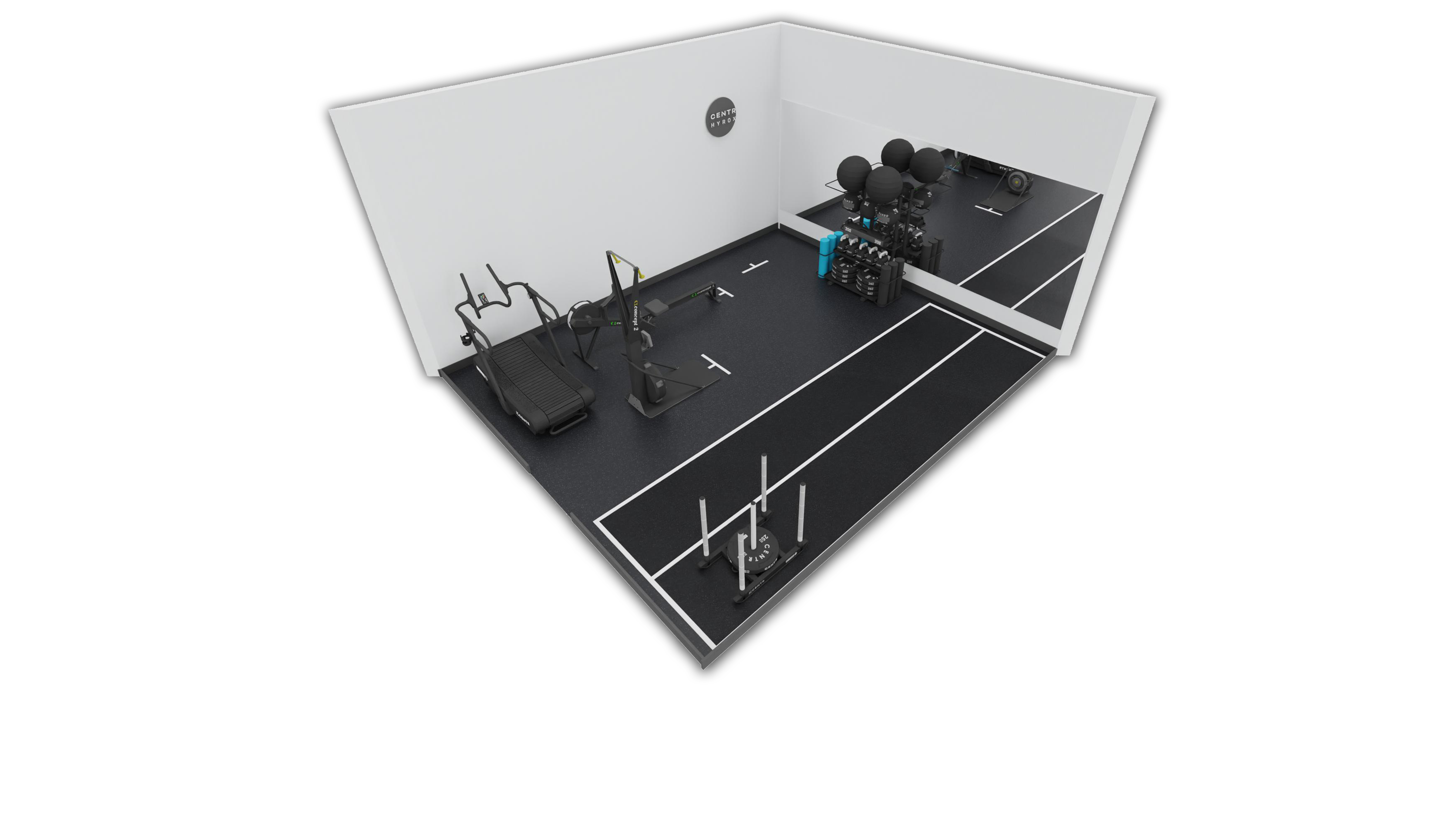 CENTR X HYROX 2 Lanes with End Zones - No Logos (16.2m L x 2m W | 348.75 ft²