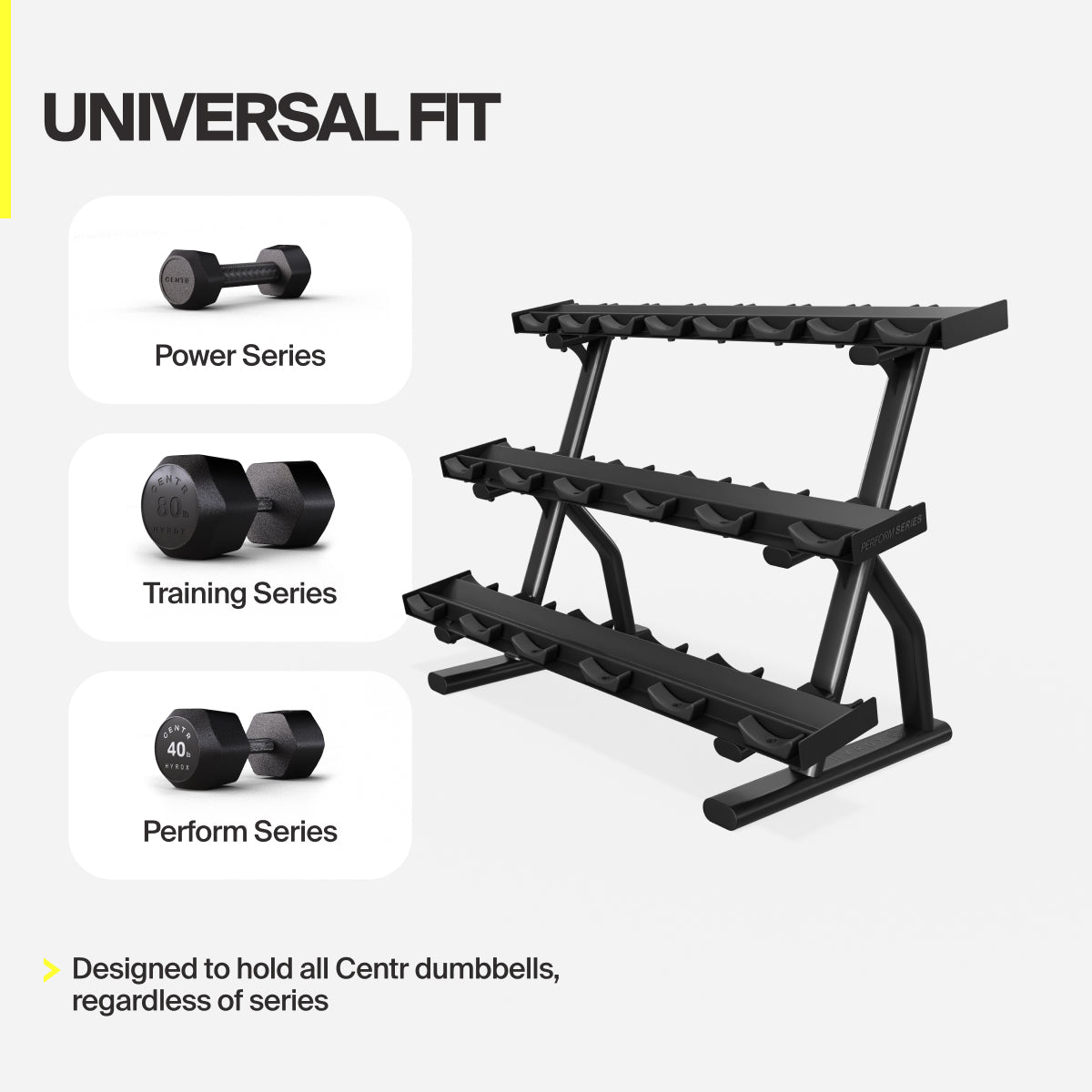 Centr x HYROX dumbbell rack compatible with Centr dumbbell series