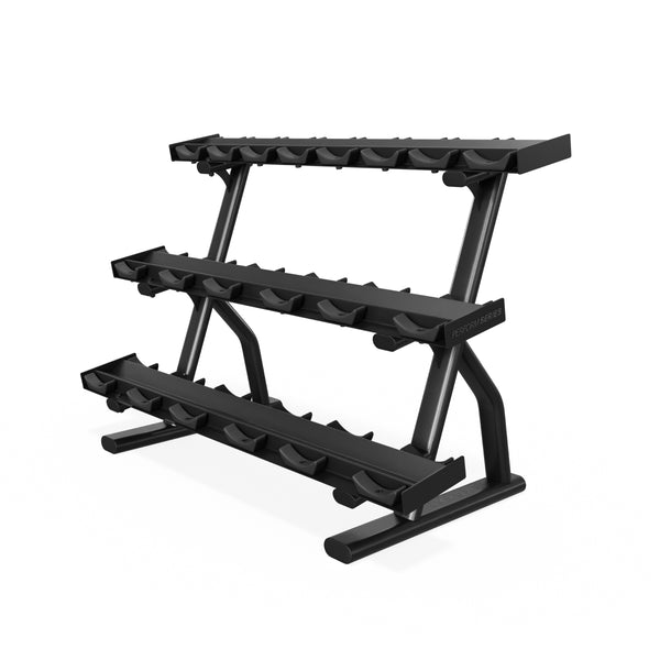 Centr x HYROX 10-pair dumbbell rack, opposite angled view