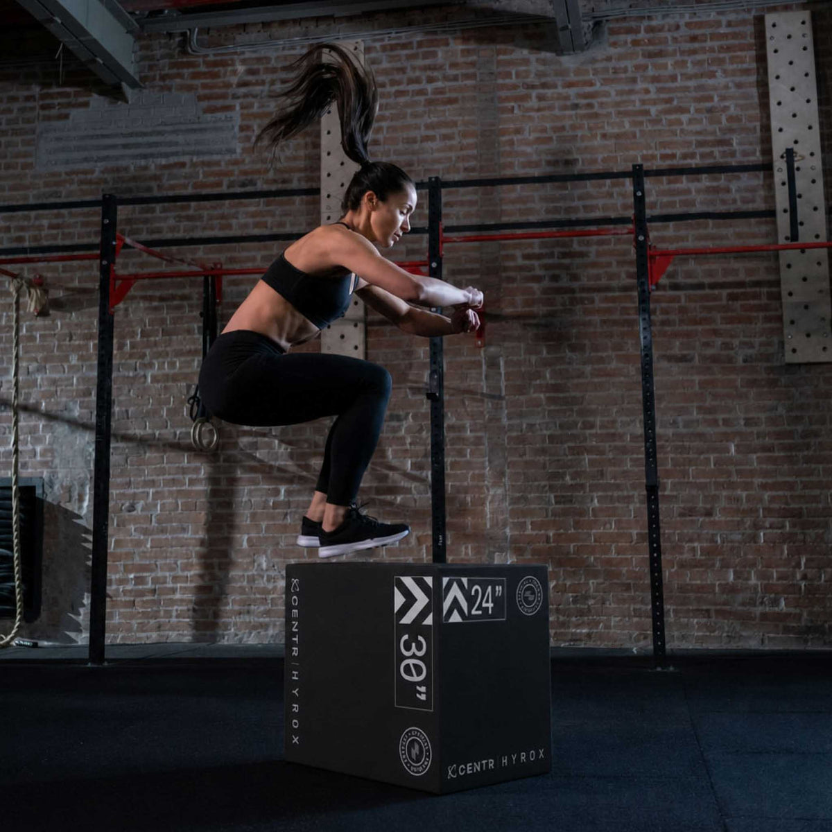 Athlete training with the large Centr x HYROX foam plyo box