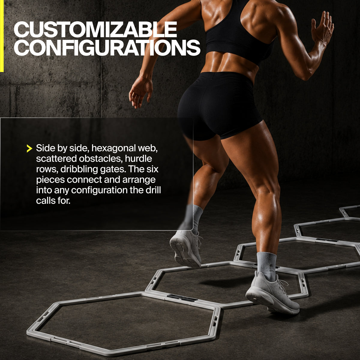 Examples of configurable hexagon hurdle training layouts