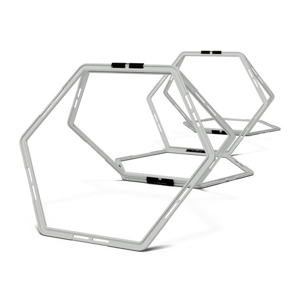 Centr x HYROX Hexagon Hurdles arranged as upright jump hurdles