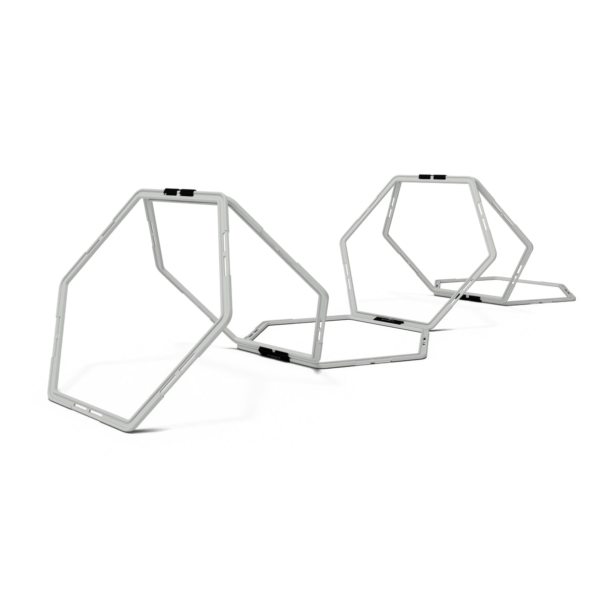 Hexagon hurdles connected in an upright training row