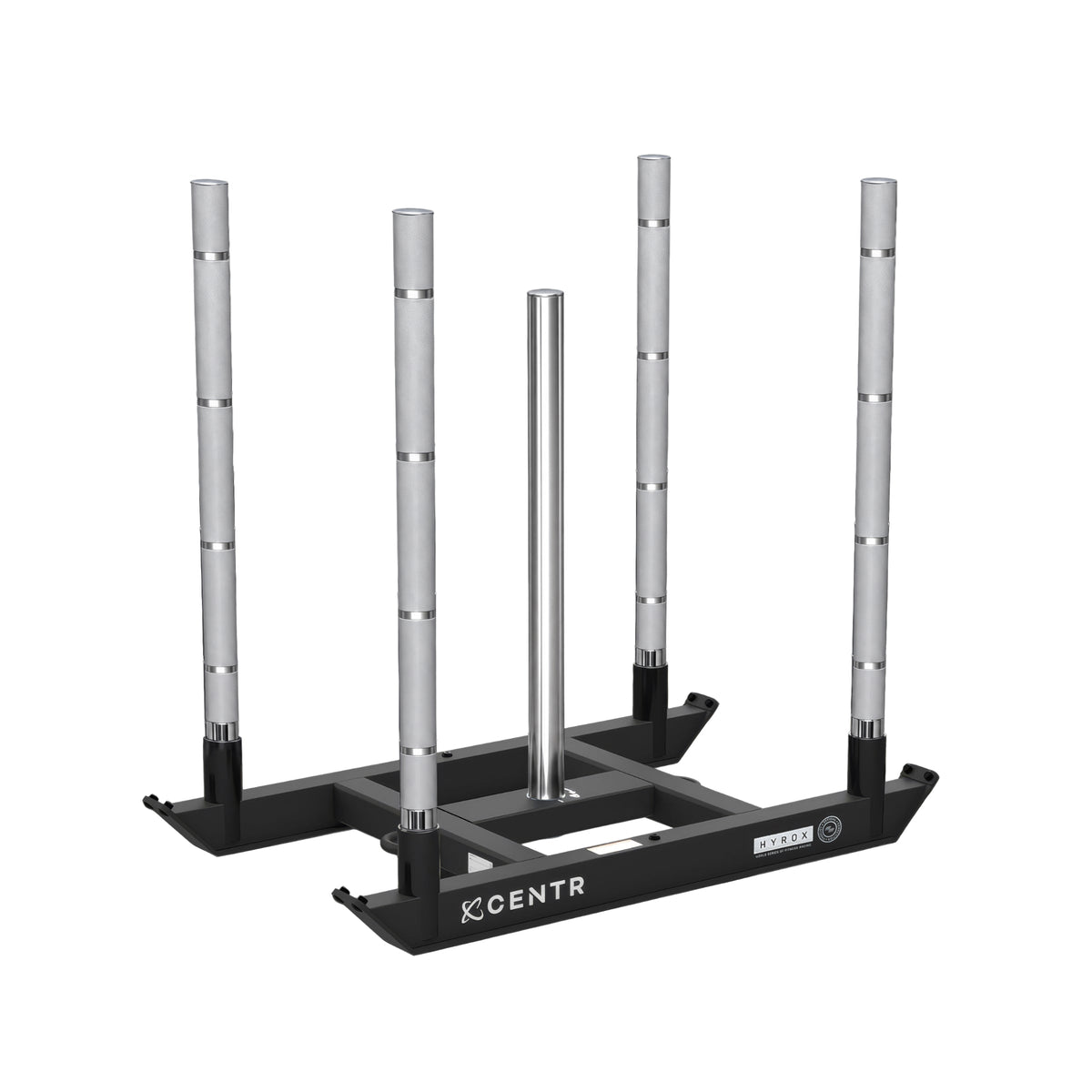 Centr x HYROX Official Competition Power Sled à patins remplaçables, avec quatre barres d’angle et une barre centrale de chargement