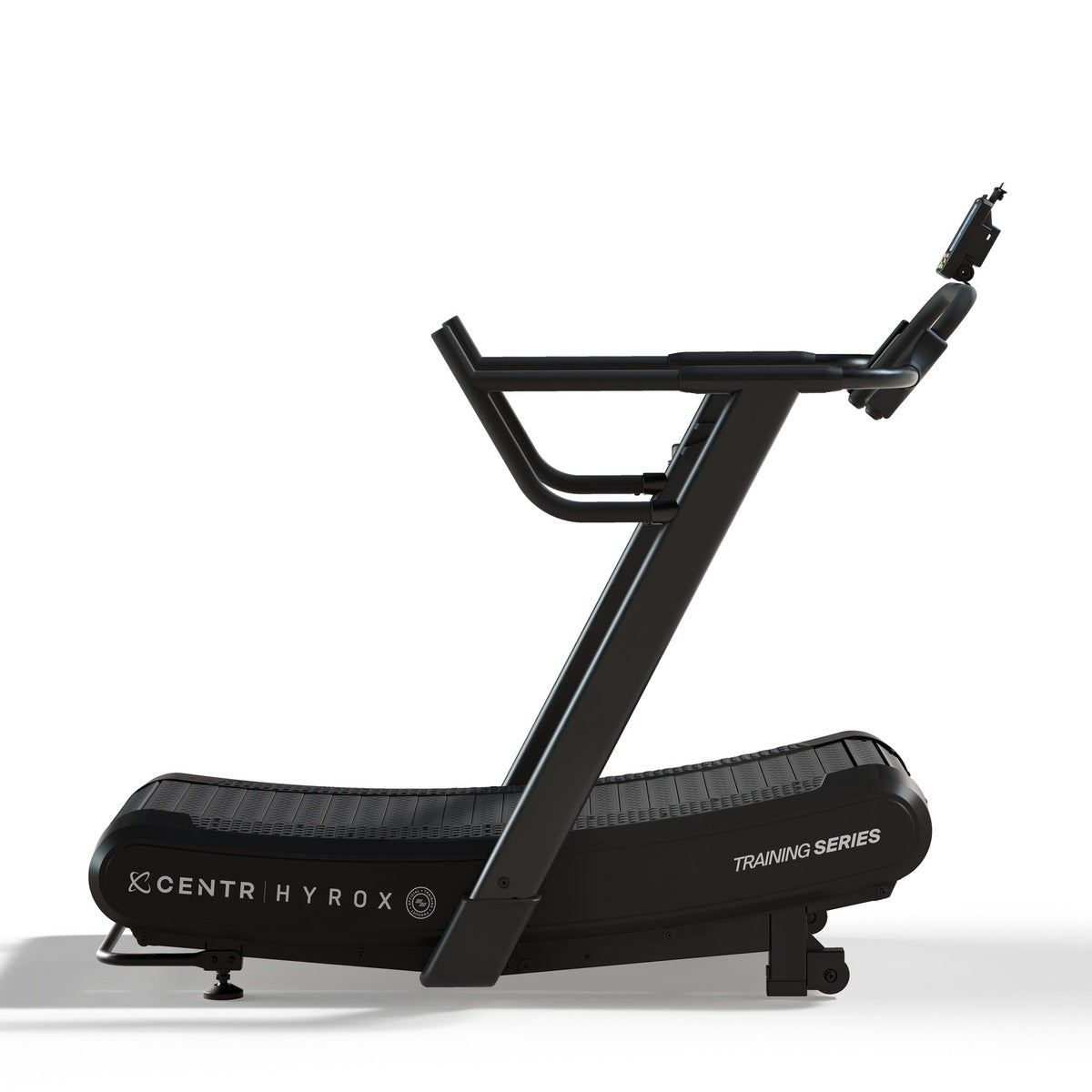 Side profile of the Centr x HYROX Training Series curved treadmill